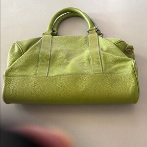 Olive Green Leather Duffel Carry Bag